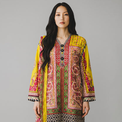 Printed Paisley 3-Piece Lawn Suit – Vibrant Yellow
