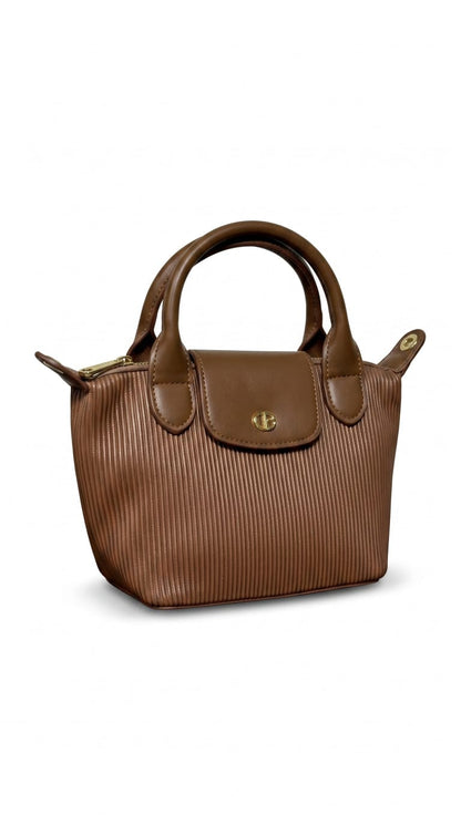 Aria Pleated Mini Tote Handbag – Caramel Tan
