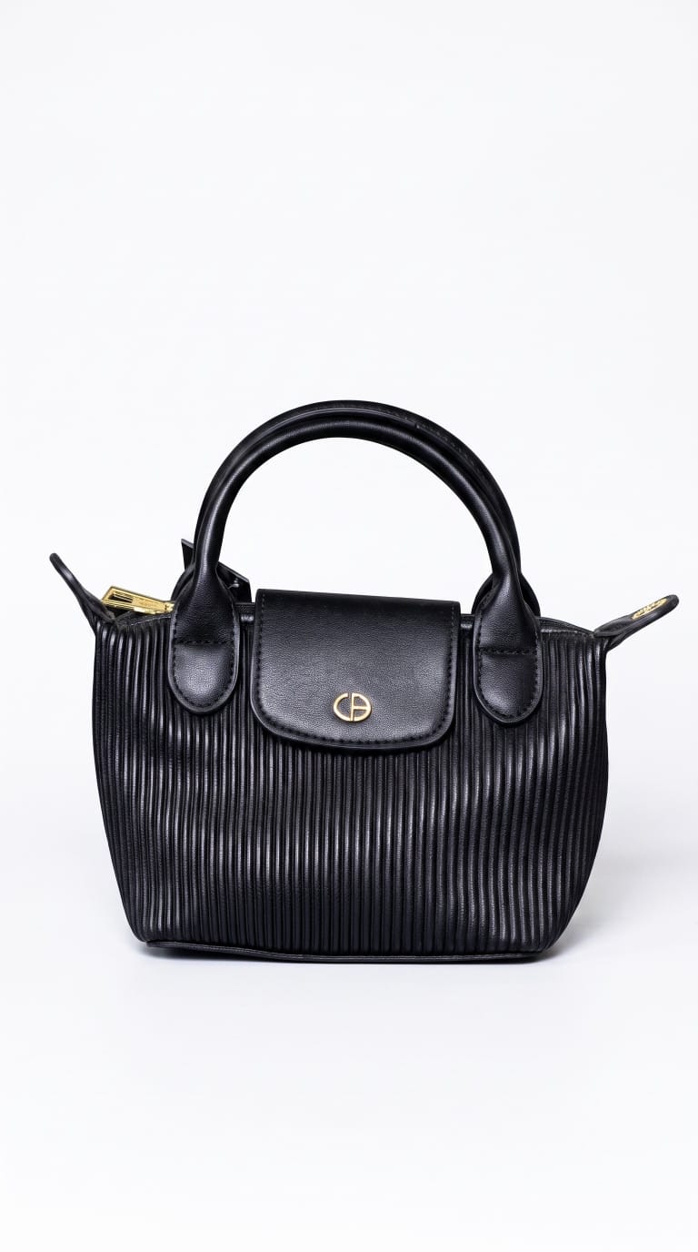 Aria Pleated Mini Tote Textured Handbag – Noir Black