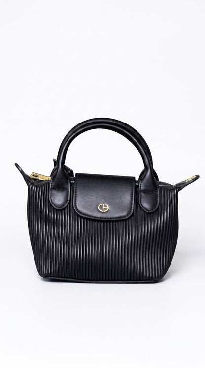 Aria Pleated Mini Tote Textured Handbag – Noir Black