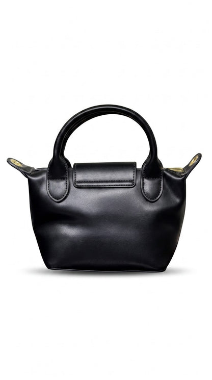 Aria Pleated Mini Tote Textured Handbag – Noir Black