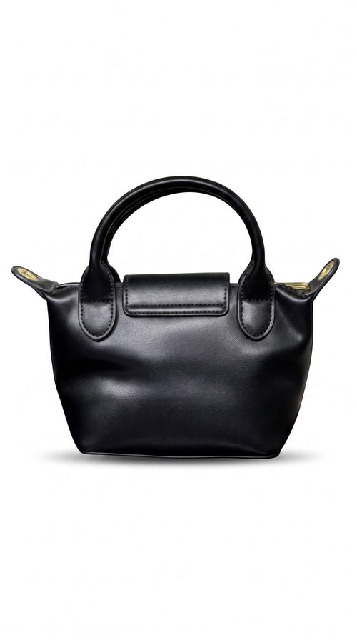 Aria Pleated Mini Tote Textured Handbag – Noir Black