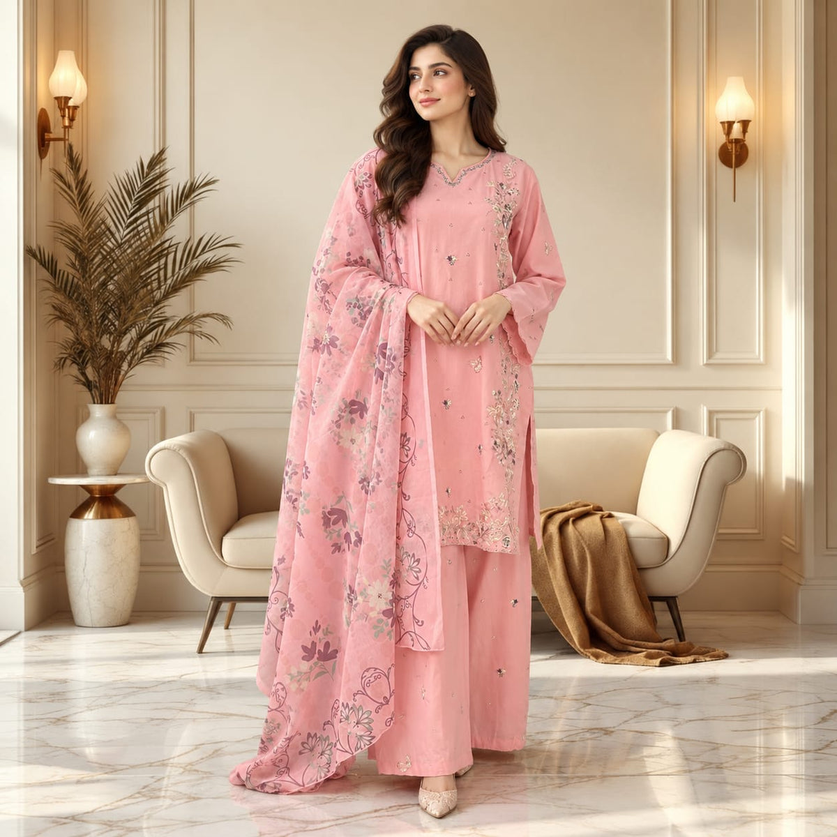 Mahveen — Stitched Embroidered 3-Piece Suit
